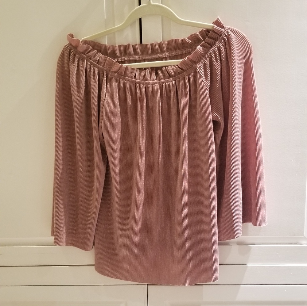Anthropologie Off-the-Shoulder Pink Pleated Top M